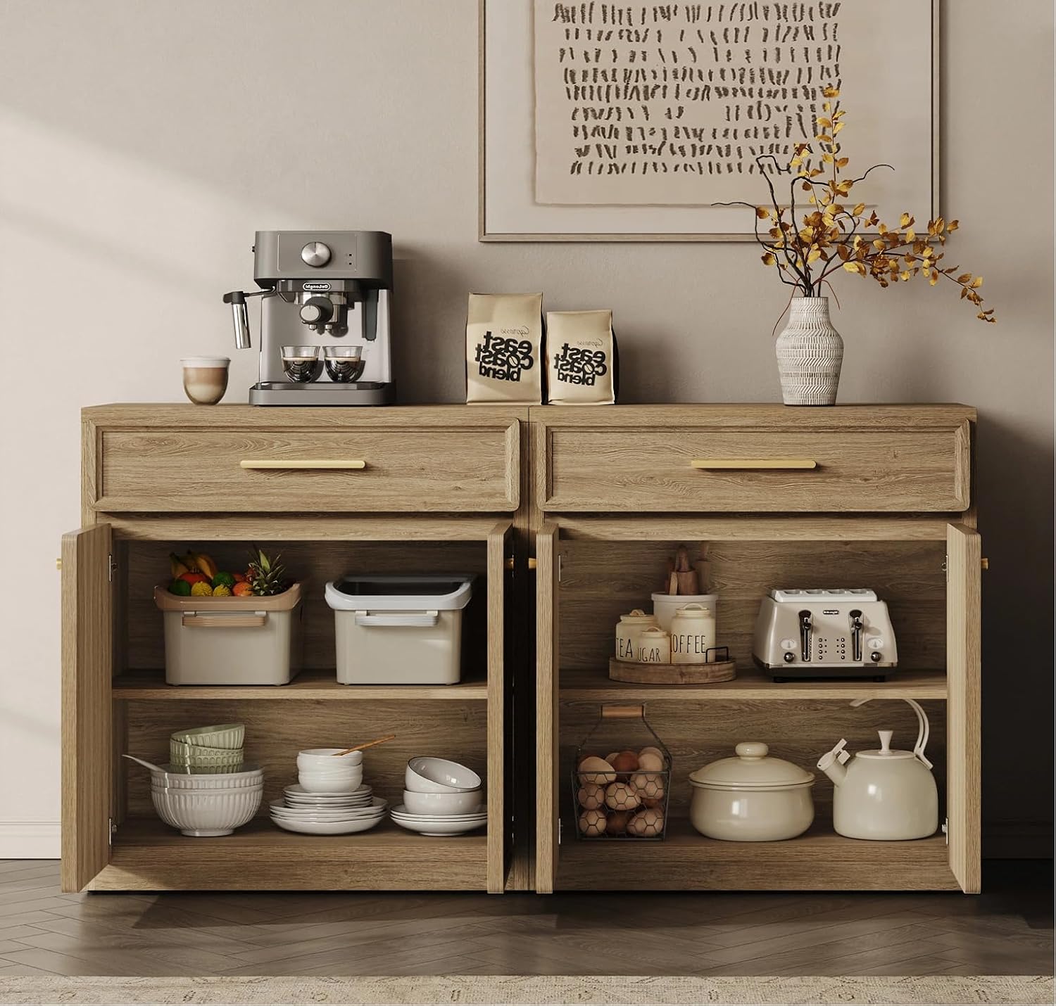 SICOTAS Buffet Cabinet with Storage Tall Modern Accent Storage Cabinet with Doors and Shelves 60 inch Wide Wooden Sideboard Credenza Buffets Console Table Coffee Bar for Kitchen Dining Living Room