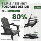 Folding Adirondack Chair with Cup Holder, HDPE All-Weather Folding Patio Chair, Outdoor Patio Adirondack Chair for Lawn Porch Garden Backyard Deck Fire Pit, Gray