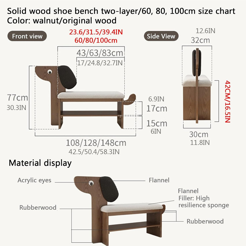 Wooden Shoe Bench with Cushion,shoe changing bench,Comfortable Padded Seat Cushion,shoe changing bench 77/88cm high x 32cm deep,Space Saving Stools,Easy to Assemble(Natural,A-60x42cm/23.6x16.5IN)