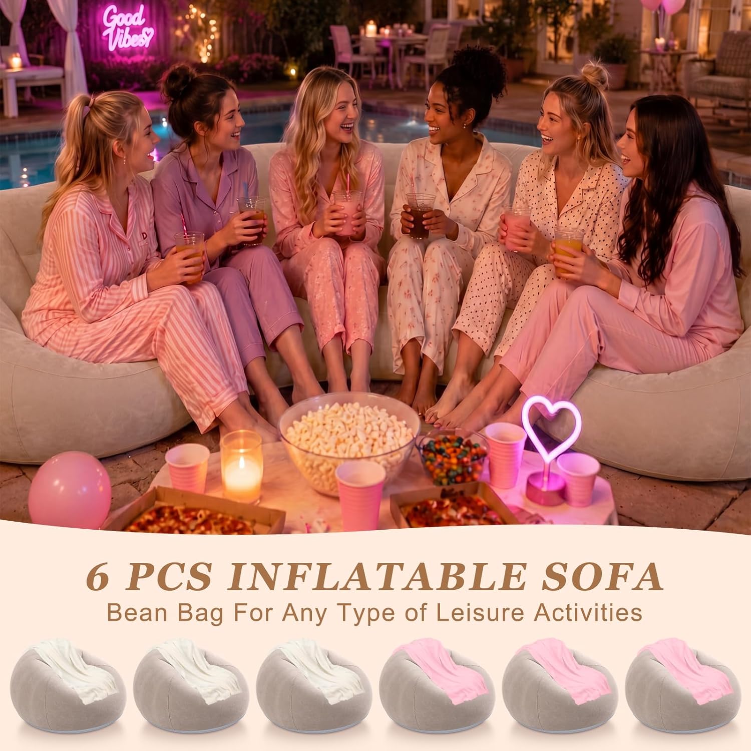 Huwena 12 Pcs Inflatable Bean Bag Chair and Throw Blankets Set(Air Pump Included), 6 Inflatable Bean Bag Lounge Chair Blow up Sofa 6 Fleece Throw Blankets for Movie Night Camping Outdoor(Coffee)