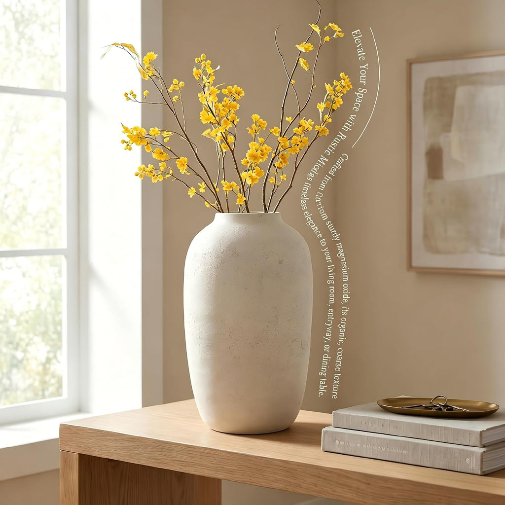 White Floor Vase, Large 20 Inch Tall Decorative Vase for Pampas Grass, Farmhouse Flower Vases, Rustic Vases Minimalist Home Decor for Living Room, Entry Way, Table, Weddings