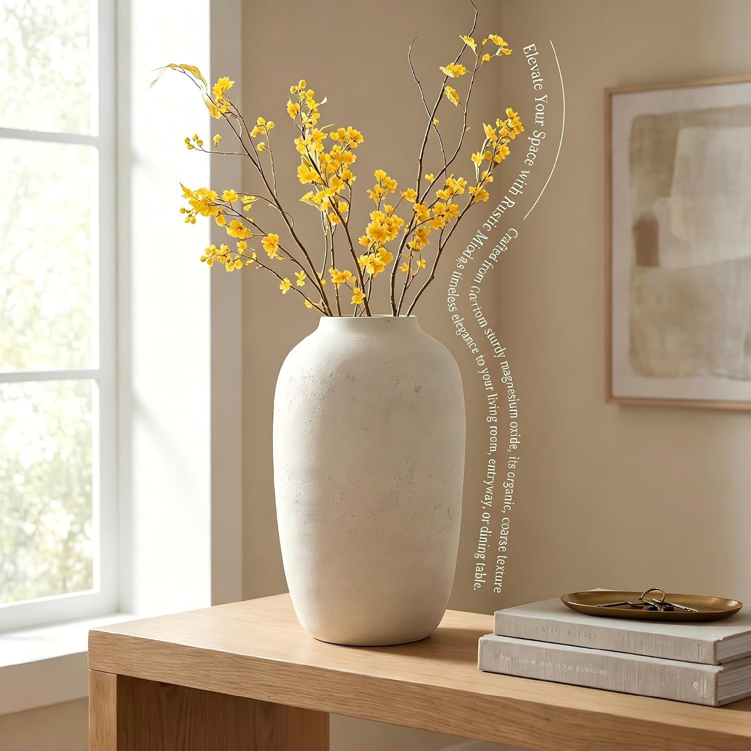 White Floor Vase, Large 20 Inch Tall Decorative Vase for Pampas Grass, Farmhouse Flower Vases, Rustic Vases Minimalist Home Decor for Living Room, Entry Way, Table, Weddings