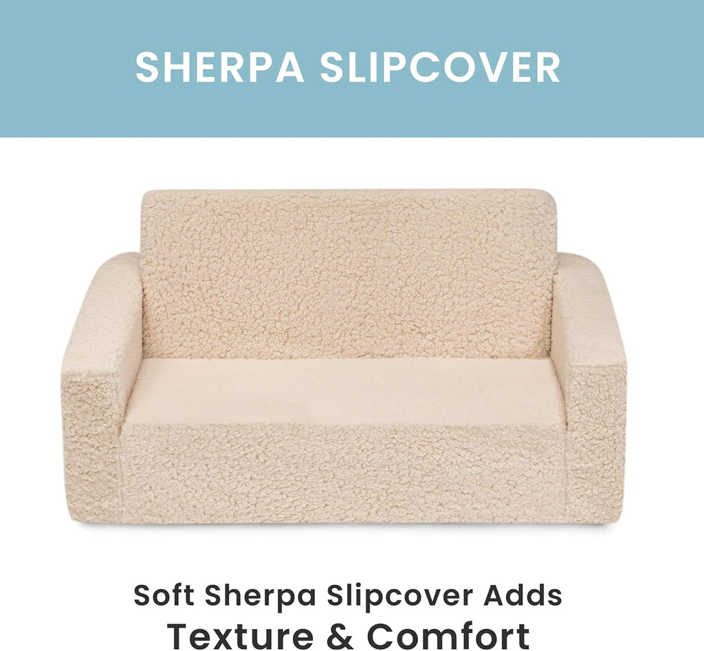 Delta Children Cozee Flip-Out Sherpa 2-in-1 Convertible Sofa to Lounger for Kids, Cream (Pack of 3)
