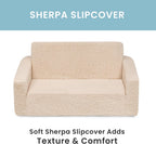 Delta Children Cozee Flip-Out Sherpa 2-in-1 Convertible Sofa to Lounger for Kids, Cream (Pack of 3)