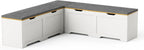 3-Piece L-Shaped Multi-Functional Storage Bench with Cushion, Serving as a Kitchen Corner Bench, Toy Storage Box, or Reading Nook seat., White and Natural, 63" D x 63" W x 19.1" H