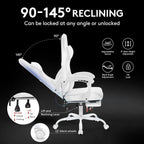 White Gaming Chair,Computer Office Chair with Footrest,Massage Lumbar Support and Gel Pad,Ergonomic Reclining Adjustable Leather Gamer Chair with Headrest and Spring Cushion White