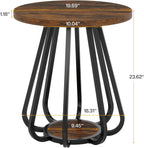 Tribesigns Small Round Side Table, 2-Tier Sofa End Table with Metal Frame and Lower Shelf, Wooden Bedside Nightstand for Small Spaces, Living Room, Bedroom, Vintage Brown & Black