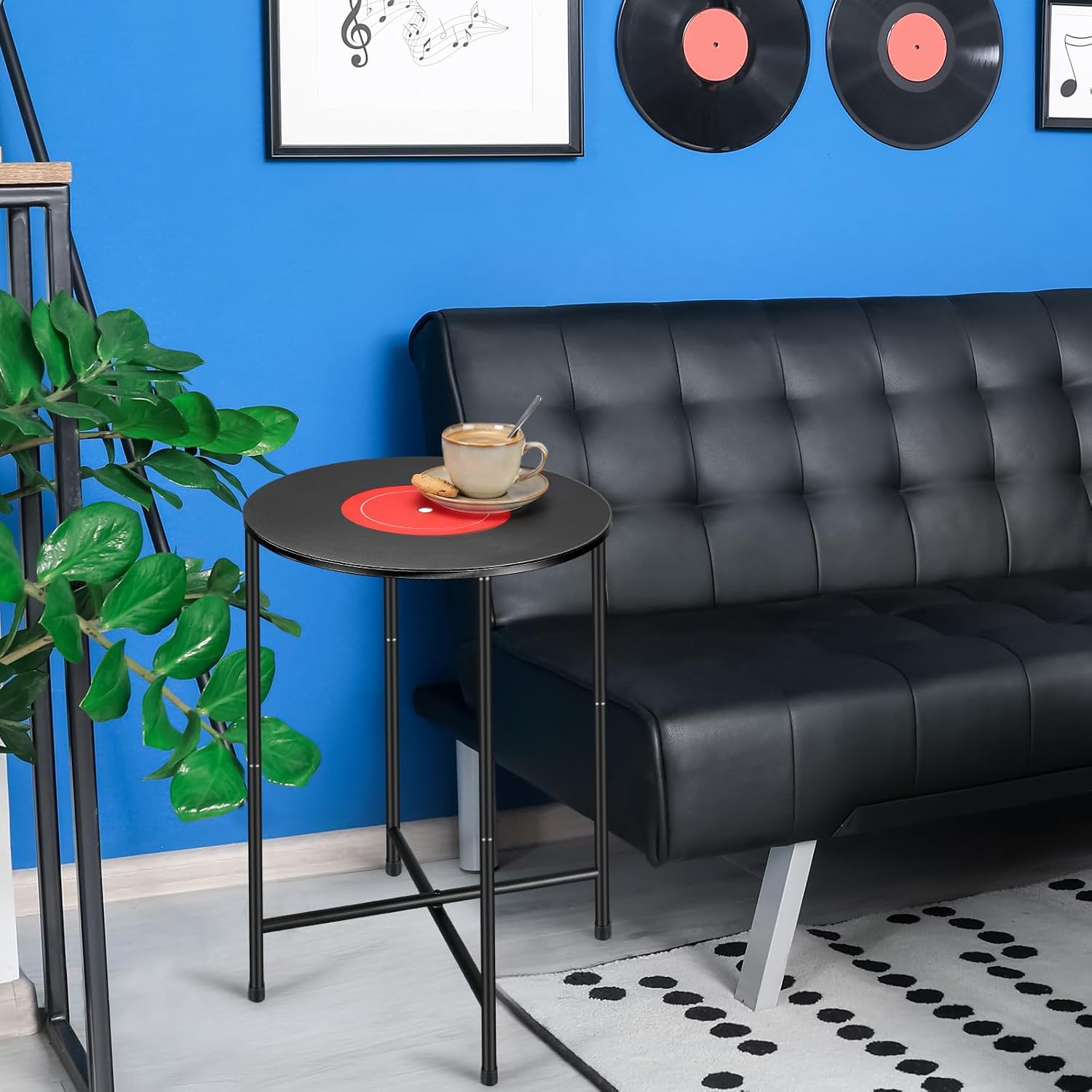 Colingmill 14 x 22 Inch Small Round Side Table End Drink Table Vinyl Records Decor Hippie Decor Room Decoration Aesthetic Iron Coffee for Living Room Bedroom Sofa Couch Corners Office