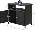 Grand patio Wicker Storage Cabinet Outdoor Waterproof Buffet Cabinet Patio Bar Table with Two Doors and Shelves Wicker Sideboard for Garden Kitchen Pool Dark Brown