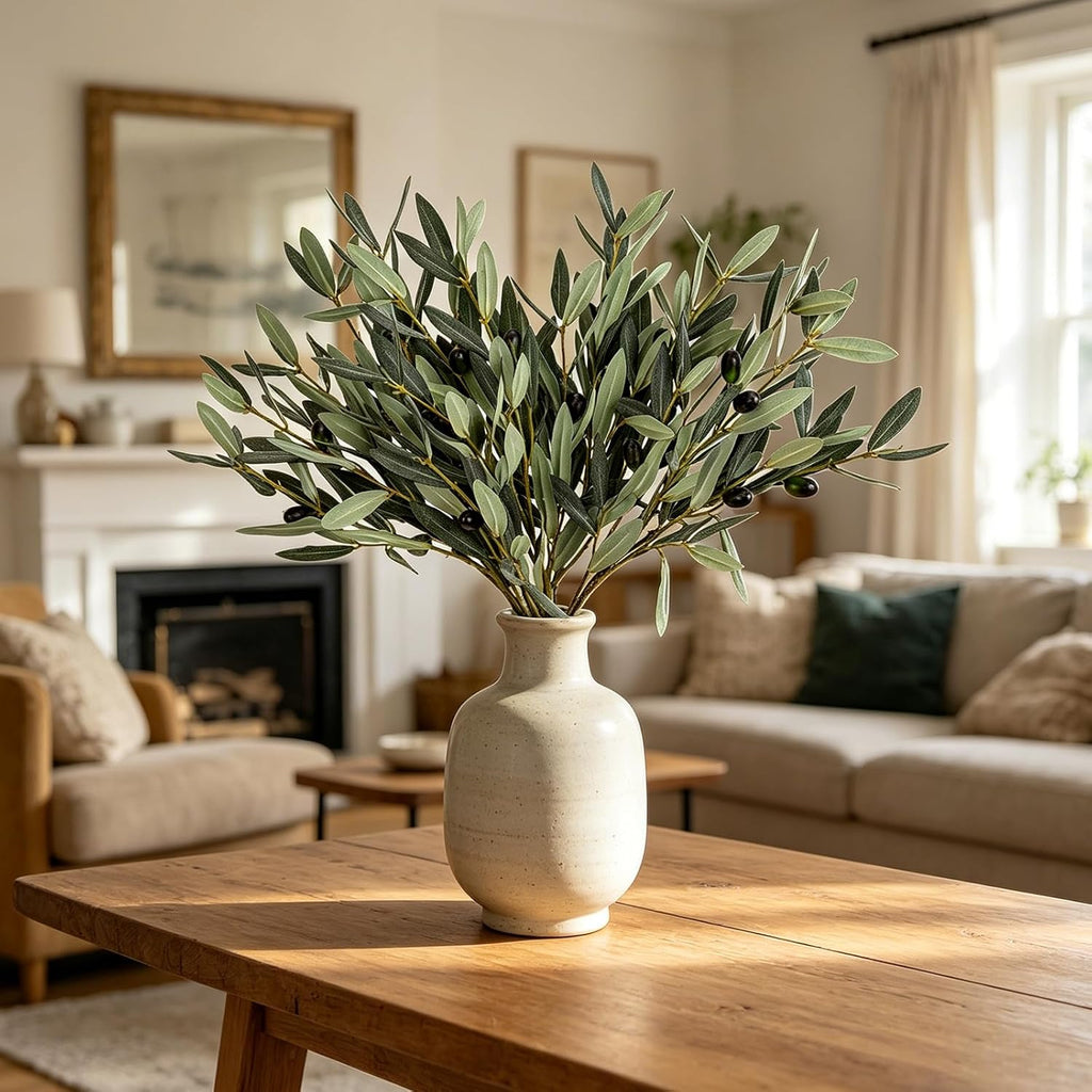6 Pcs 18.9Inch Artificial Olive Tree Branches Faux Olive Stems for Vases with Berries for Wedding Table Centerpiece Porch Indoor Outdoor Vases Party Decor(Green)