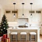 5.9” Mini Hammered Glass Black Pendant Lights Kitchen Island 2 Pack, Small Farmhouse Pendant Light Fixtures, Adjustable Modern Hanging Lighting Kitchen Pendant Lights over Island Sink Dining Room