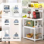Aheaplus Bakers Rack with Power Outlet, Microwave Stand, 5 Tiers Coffee Bar Station with Led Lights, Kitchen Storage Shelf with 6 S-shaped Hooks, Kitchen Rack for Spices, Pots and Pans, White