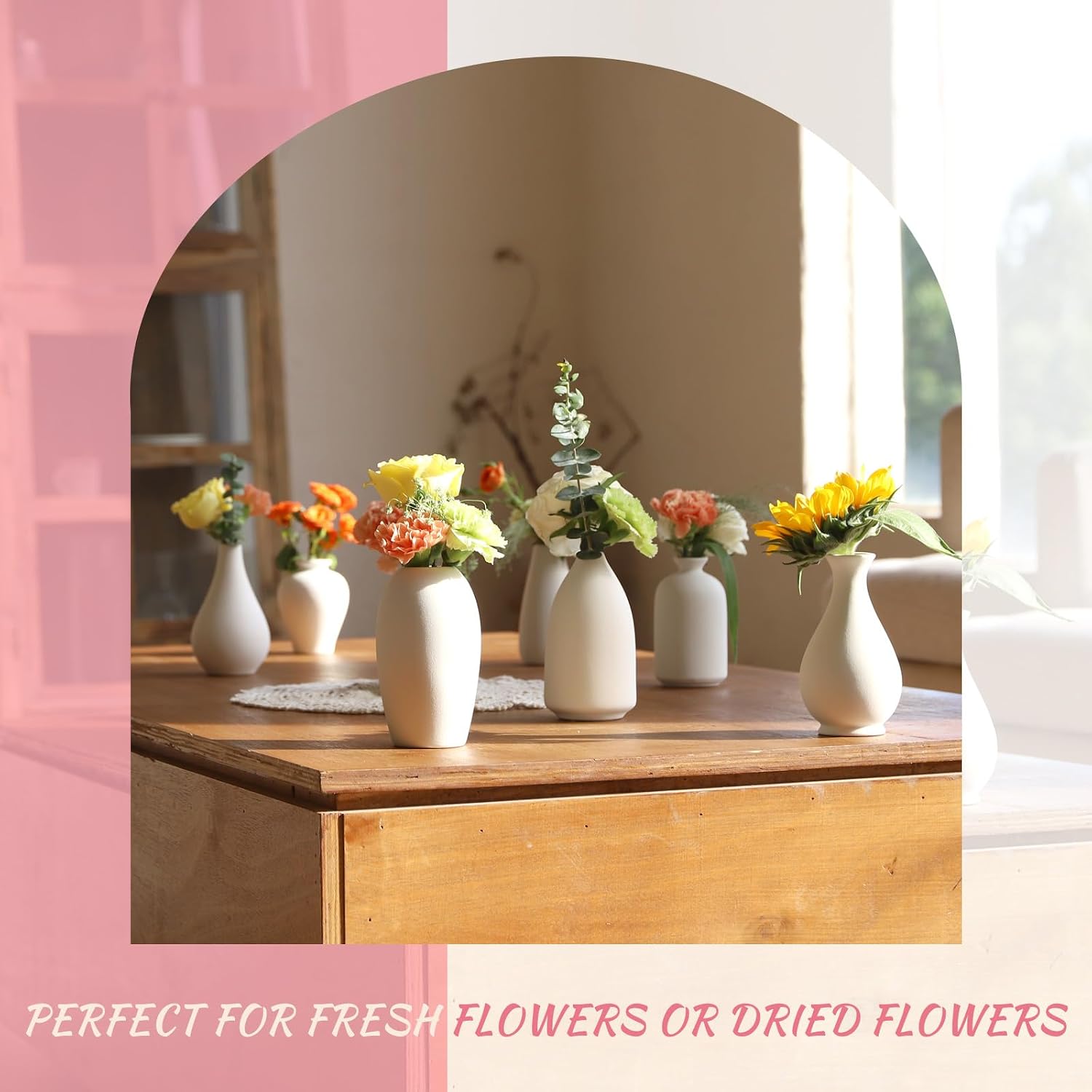 8 Pack Ceramic Bud Vase, White Ceramic Vase Modern Mini Bud Vase in Bulk for Centerpieces, Small White Vase for Flowers Pampas Grass, Wedding, Home