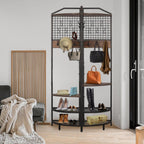Corner Coat Rack, Coat Rack with Shoe Storage, Hall Tree with Bench and Shoe Storage, Freestanding Shelves with 14 Hook for Entryway, Hallway,Bedroom (Corner)