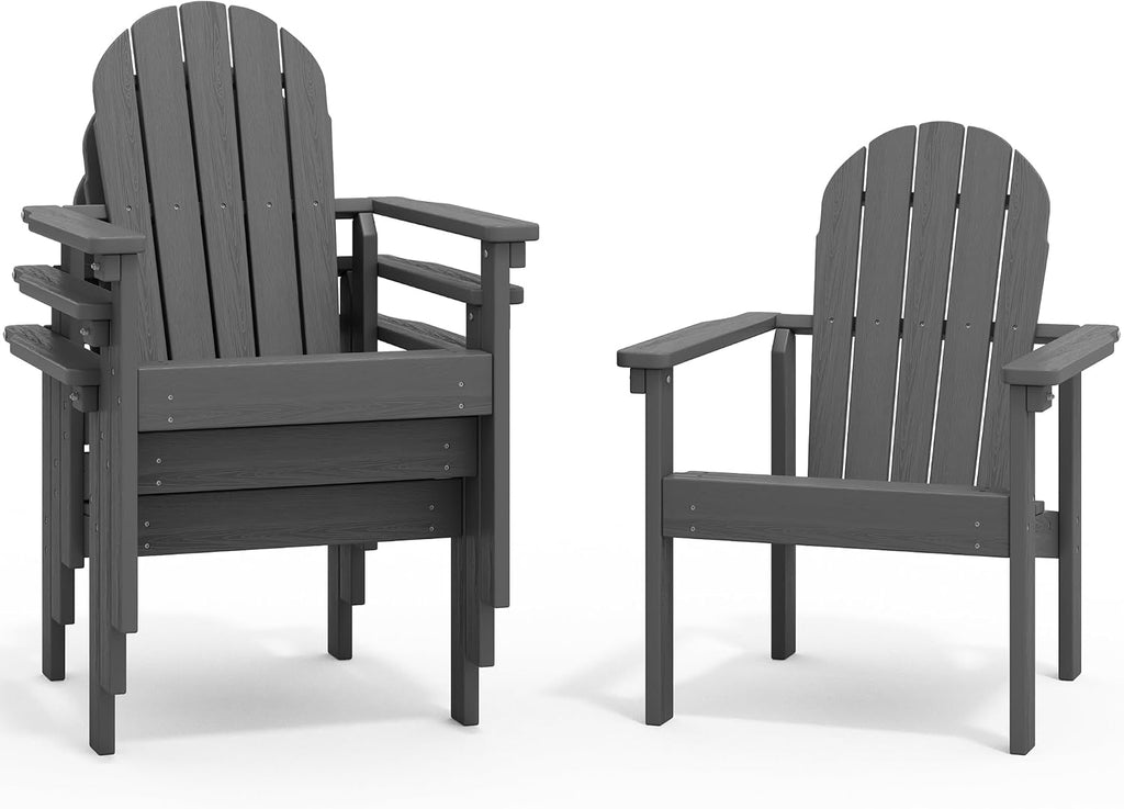 SERWALL Stackable Modern Adirondack Chairs Set of 4, HDPE Outdoor Patio Chairs with Space-Saving Design, All-Weather Fire Pit Chairs with Widened Seat for Deck, Backyard, Garden, Lawn (Grey)