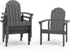 SERWALL Stackable Modern Adirondack Chairs Set of 4, HDPE Outdoor Patio Chairs with Space-Saving Design, All-Weather Fire Pit Chairs with Widened Seat for Deck, Backyard, Garden, Lawn (Grey)