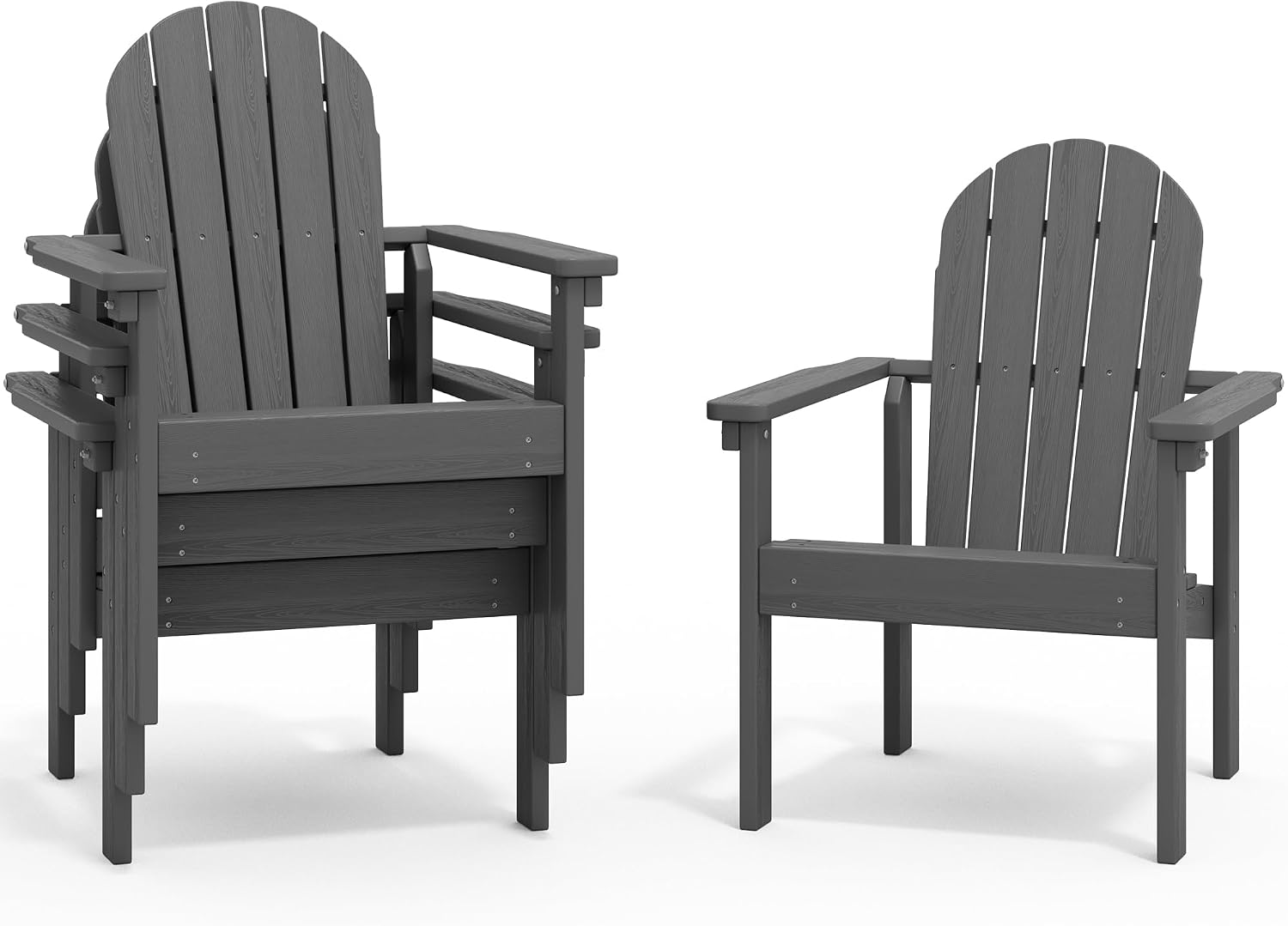 SERWALL Stackable Modern Adirondack Chairs Set of 4, HDPE Outdoor Patio Chairs with Space-Saving Design, All-Weather Fire Pit Chairs with Widened Seat for Deck, Backyard, Garden, Lawn (Grey)