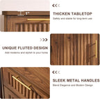 Okvnbjk Mini Fridge Cabinet with Storage & Power Outlet, Walnut | Coffee Bar Cabinet with Fridge Space, Fluted Bar Cabinet for Living Room, Dining Room, Dorm