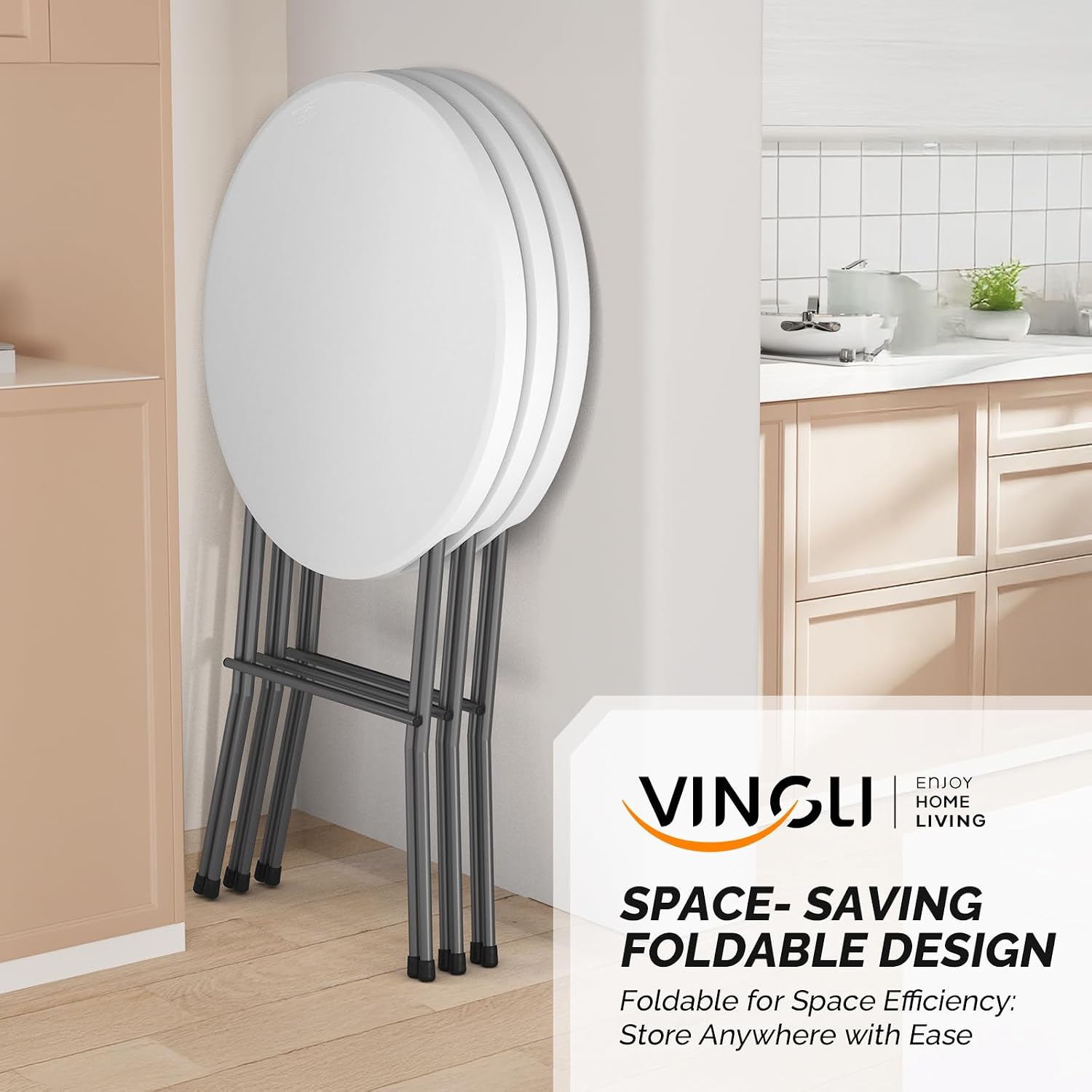 VINGLI 32" Plastic Folding Round Table Bar Height, HDPE Matrial with Gray Metal Finish, High Top Table for Outdoor Party, Cafes, Restaurants, Backyard, Dining Room, Wedding Event,1 Pack, White