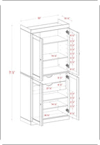 Palace Imports Solid Wood Kitchen Pantry Cabinet - 71.5" H x 32" W - Wooden Storage Cabinet w/ 4 Shaker Doors, 2 Drawers & 4 Adjustable Shelves, Gray, 100% Renewable Eco-Friendly Wood, Made in Brazil