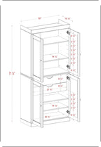 Palace Imports Solid Wood Kitchen Pantry Cabinet - 71.5" Tall x 32" W - Wooden Storage Cabinet w/ 4 Shaker Doors, 2 Drawers & 4 Adjustable Shelves, Navy Blue, 100% Eco-Friendly Wood, Made in Brazil