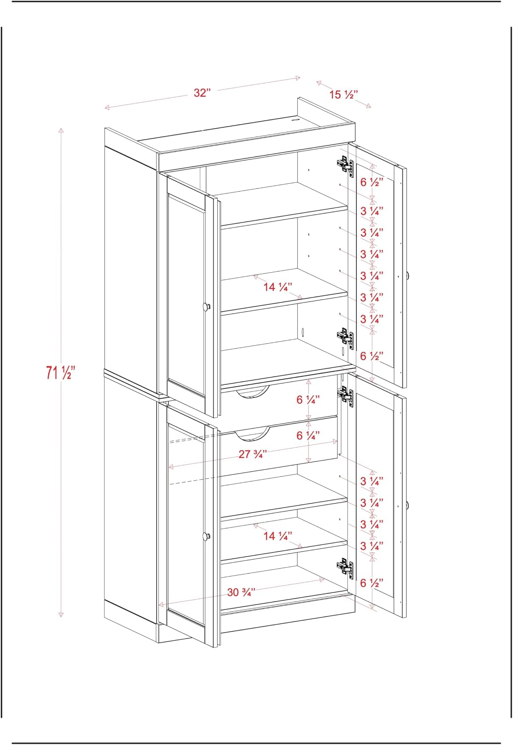 Palace Imports Solid Wood Kitchen Pantry Cabinet - 71.5" Tall x 32" Wide - Wooden Storage Cabinet with 4 Shaker Doors, 2 Drawers & 4 Adjustable Shelves, Sage, 100% Eco-Friendly Wood, Made in Brazil
