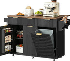 CHOEZON Mobile Kitchen Island with Folding Drop Leaf Countertop, Rolling Kitchen Island Cart with Trash Can Storage, Drawers, Adjustable Shelf, Spice Rack, Towel Bar, for Kitchen, Black and Walnut