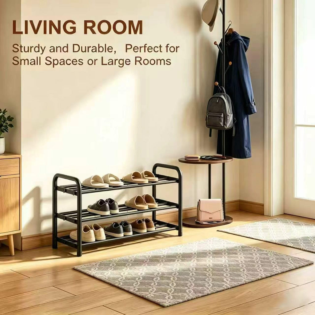 3-Tier Expandable Shoe Rack, 17"-41" Adjustable Shoe Shelf Storage Organizer, Heavy Duty Metal Free Standing Shoe Rack for Entryway Closet Doorway, Suitable for Families & Renters