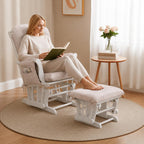 Boshen 5PCS Glider Rocker Replacement Cushions with Ottoman Cover, 3.5" Thick High Back Rocking Chair Cushion Set with Side Pockets for Indoor Nursery Glider Chair, Washable and Non Slip, Beige