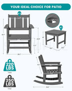 SERWALL Outdoor Rocking Chair Set of 2 with Side Table, All-Weather HDPE 3 Piece Patio Furniture Set, Outdoor Bistro Set with Pre-Drilled Hole for Porch Deck Lawn Balcony, Grey