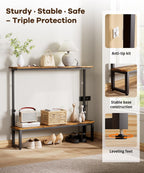 Homde 2-Tier Narrow Console Table: Industrial Design with Adjustable Height & Outlets - 39.4" Small Entryway Shelf for Living Room Hallway Behind Couch - Sofa Side Desk Display Shelf