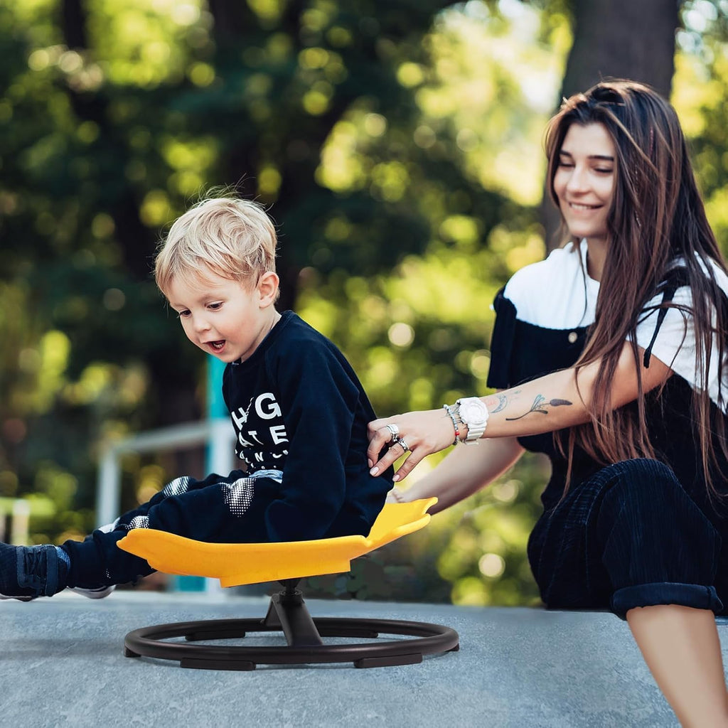 Sensory Spinning Chair for Kids with Autism & ADHD, Swivel Chair for Indoor/Outdoor Use, Sit and Spin Toys, Fish-Shaped Sensory Chairs for Autistic Children, Training Body Coordination (Yellow)