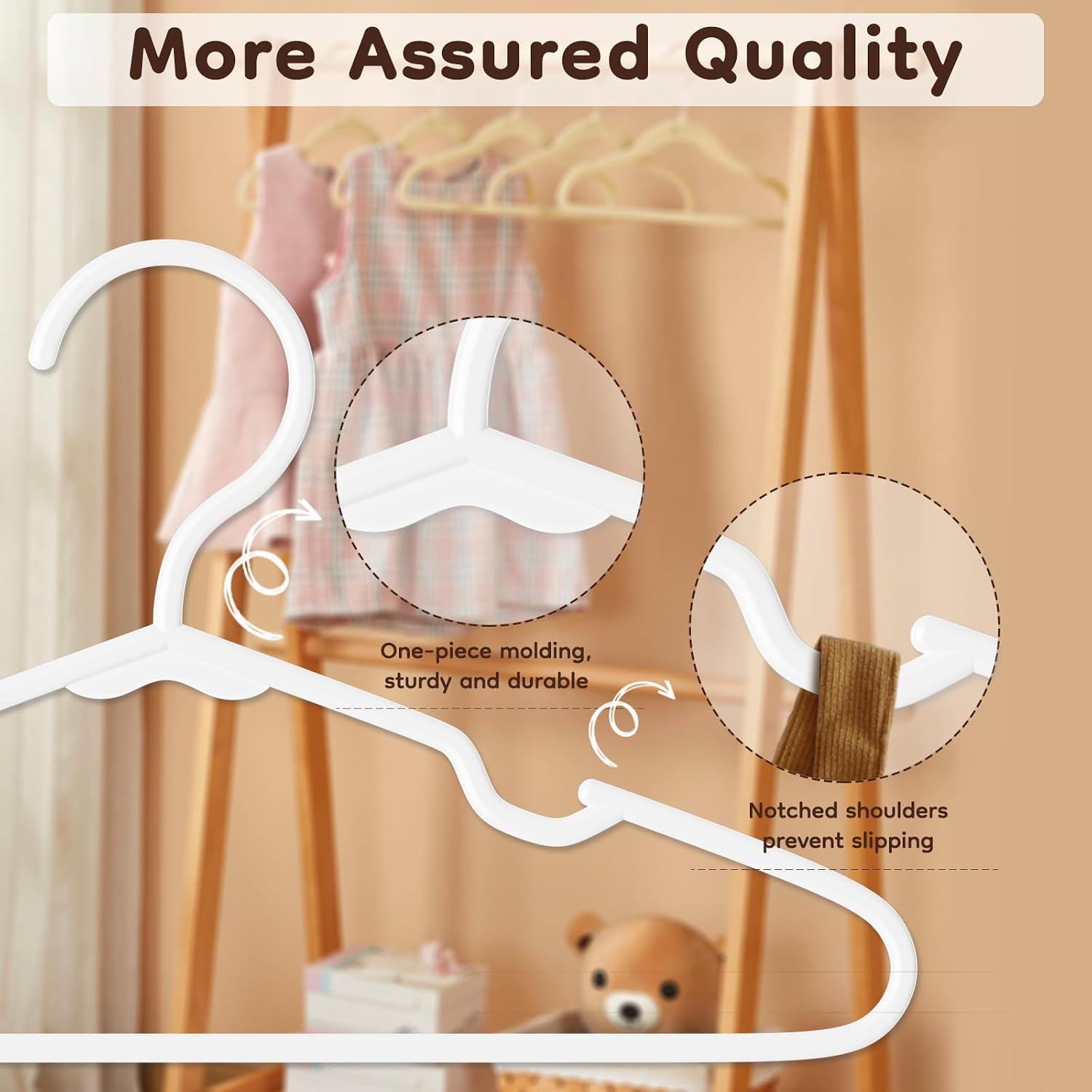 VTRIN Baby Hangers 100-Pack,Plastic Infant and Toddler Hangers for Clothes, Non-Slip Kids Clothes Hangers for Shirts, Dresses, Pajamas and Heavy Coats, White
