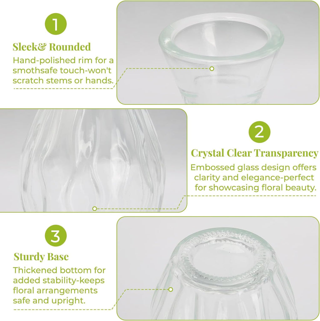 24 Pack Glass Bud Vase in Bulk - BEAHOT Clear Flower Vases for Wedding Decorations, Mini Vase for Centerpiece Table Decorations, Small Boho Vase for Home, Wedding Decor, Mother's Day, Party, Office