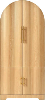 Tall Arched Kitchen Pantry Cabinet, Modern Fluted Wood Storage Cabinet with 8 Door Shelves, Adjustable Shelves and Hidden Drawer, Versatile Cupboard for Kitchen, Bathroom (Natural)