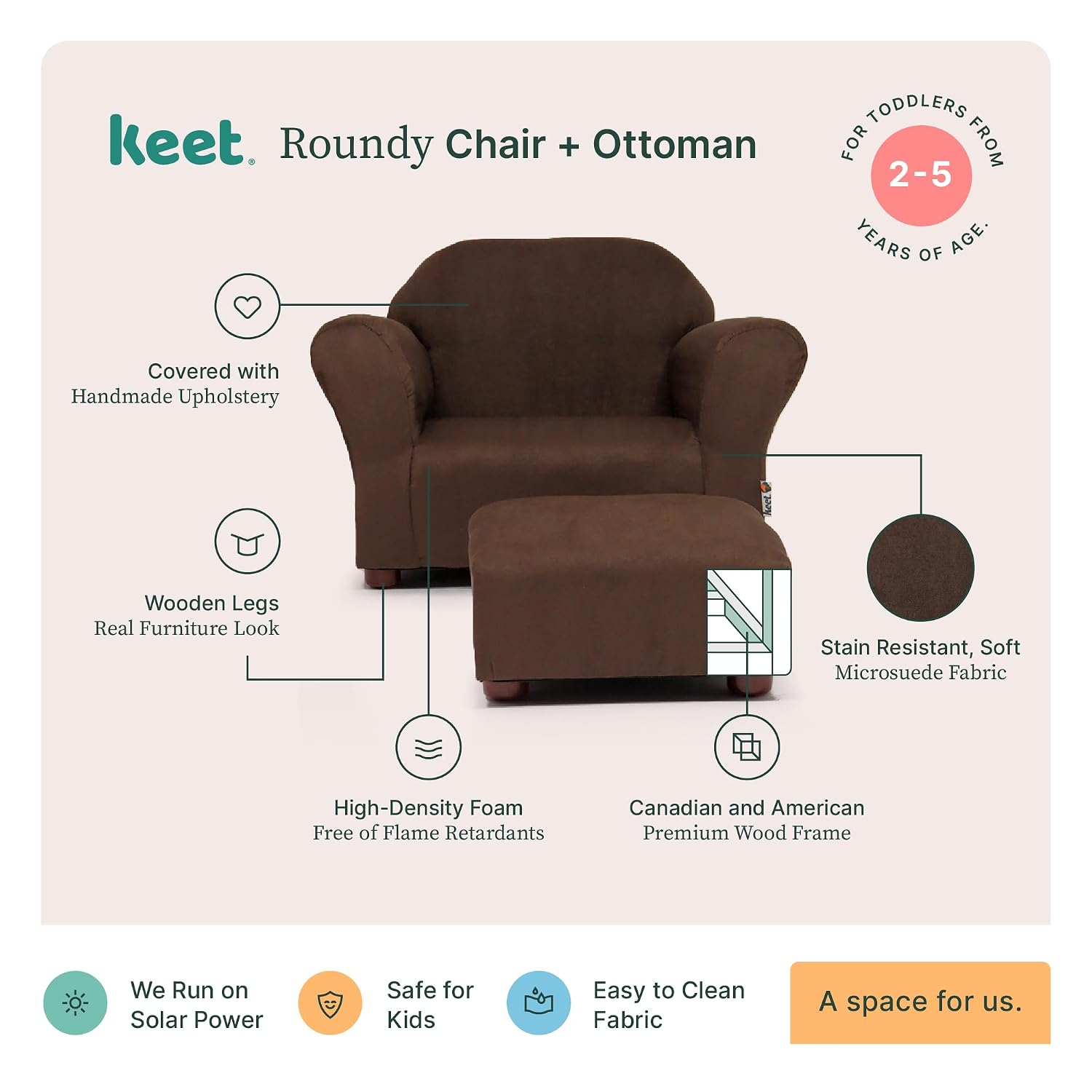 Roundy Kids Chair with Ottoman, Microsuede Upholstered, Ergonomic & Comfortable Design, Sturdy Wooden Frame, Ideal for Boys & Girls Ages 2-5, Easy to Clean, Perfect for Bedrooms, Playrooms & Daycares