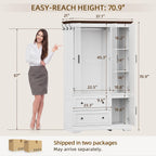 YESHOMY Armoire Wardrobe Closet with Drawers, 70.9" H x 21.1" D Wooden Closet with Hanging Rod, Fixed Shelves & Bottom Cabinet, Soft-Close Doors, Ball-Bearing Slides (White)