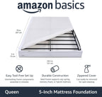 Amazon Basics Smart Box Spring Bed Base, 5-Inch Low Profile Height Mattress Foundation, Sturdy Durable Steel Support, Tool-Free Easy Assembly, Queen, 79" x 59.5" x 5", White