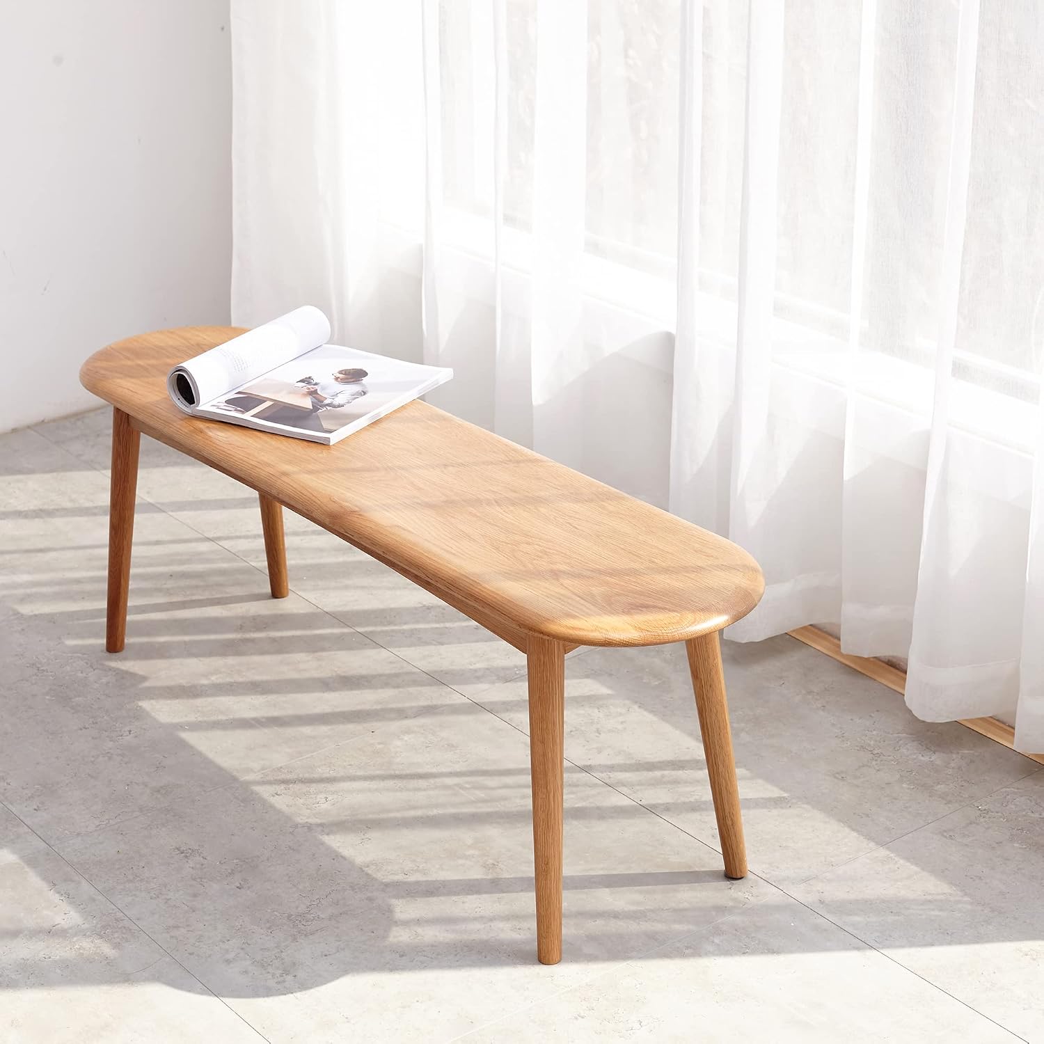 HomSof Natural Oak 100% Solid Wood for Dining Bench Table Bench for Living Room 39.4"x 11.8"x 16.1",Oak