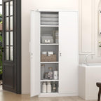 GREATMEET Metal Garage Storage Cabinet with 2 Doors and Shelves - 72" x 34" x 18" Steel Lockable File Cabinet, White Locking Tool Cabinets for Office Home Garage Gym School