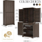 71" Tall Fluted Kitchen Pantry Cabinet, Modern Fluted Pantry Cabinet with Doors, Kitchen Pantrys Storage Cabinets with Drawer and Adjustable Shelves Doors for Dining Room, Living Room, Walnut