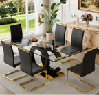 Ebullient Glass Dining Table Set for 6, Modern Tempered Glass Kitchen Table Set with OC Design Leg and Metal Base, 7 Piece Dining Table Set with 6 PU Leather Upholstered Chairs for Kitchen