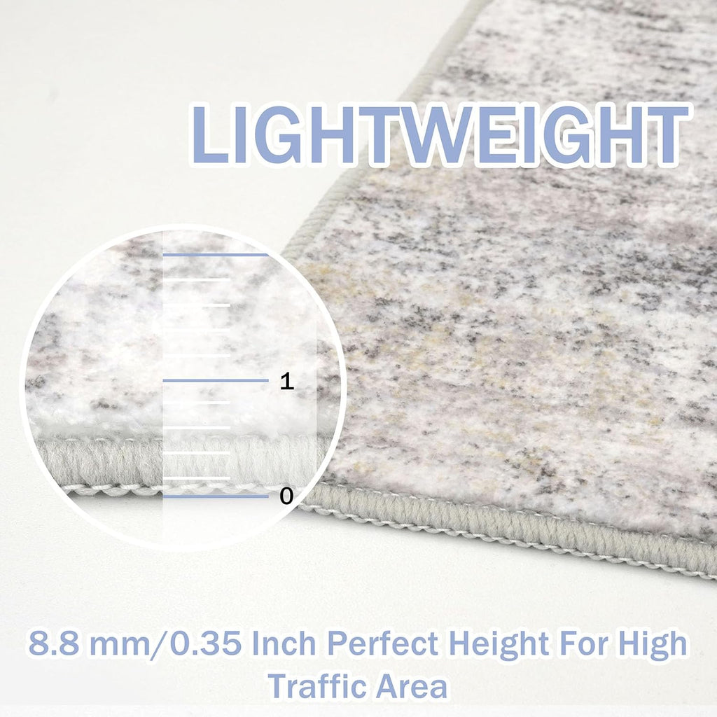 IOHOUZE Small Abstract Area Rug 2x3 Ft Entryway Rugs Washable Door Mat Indoor Entrance, Rubber Backed Throw Rugs, Printed Faux Wool Non Slip Floor Carpet for Foyer Front Door Sink, Grey Beige