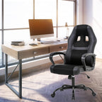 Gaming Chair Ergonomic Office PU Leather Video Game Adjustable Computer With Lumbar Support Armrest Rolling Swivel Task Work PC for Adult Teen, Black