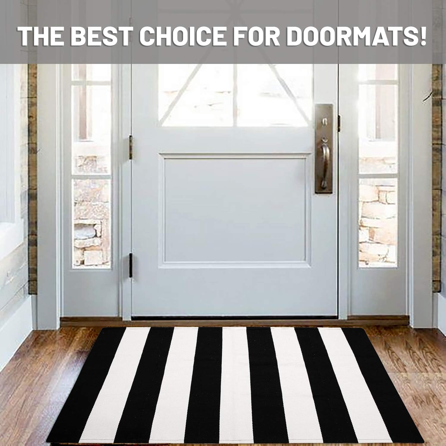 IOHOUZE Black White Striped Rug -27.5" X 43" Front Door Mats Outdoor,Washable Rug for Front Porch Decor,Spring Summer Welcome Mats Outdoor Indoor, Doormat for Farmhouse/Entryway/Home Entrance