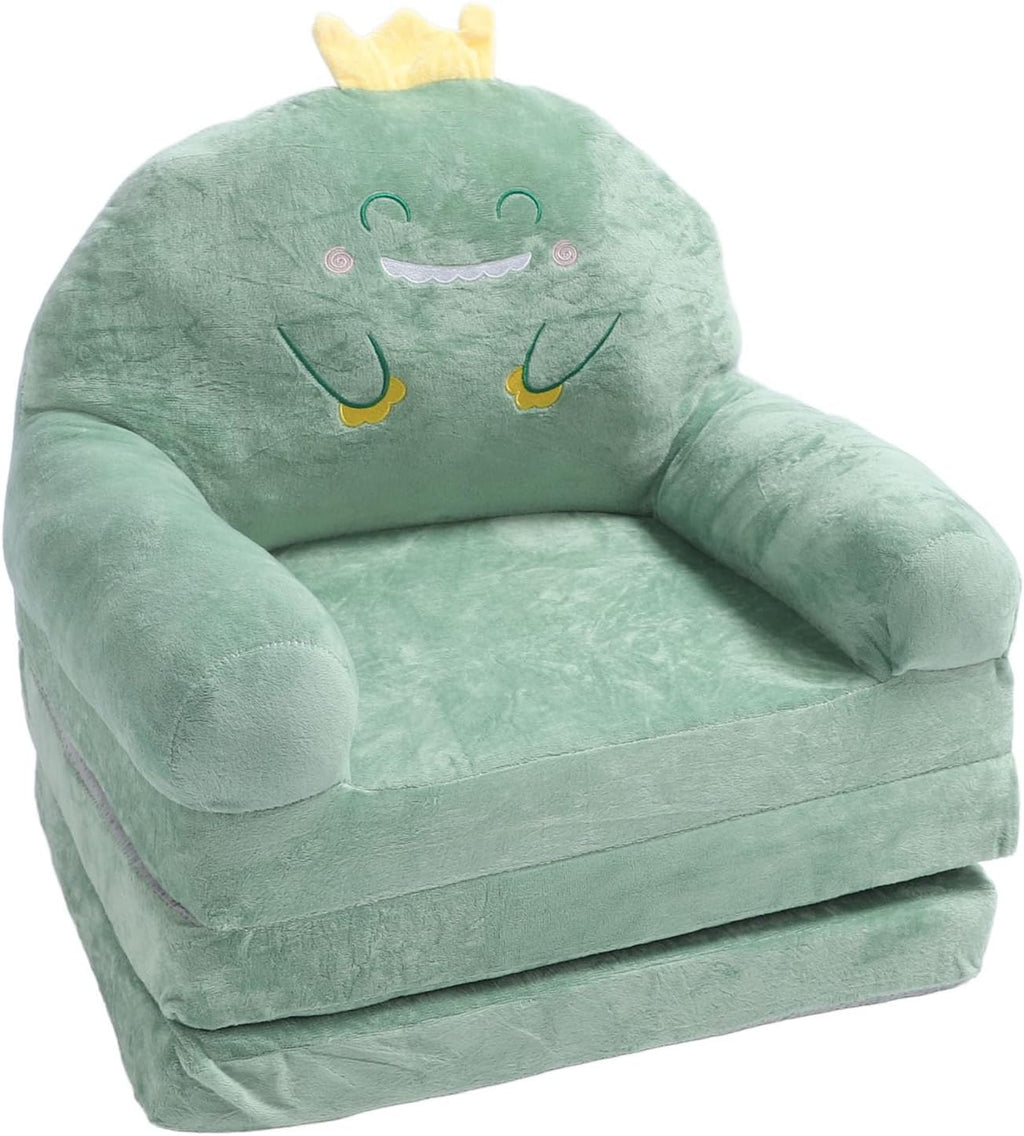 Cartoon Green Dinosaur Kids Sofa, Foldable Toddler Chair with Wide Handle, Soft Breathable Mini Couch for Reading, Relaxing, Sleeping (Folding in Thirds)