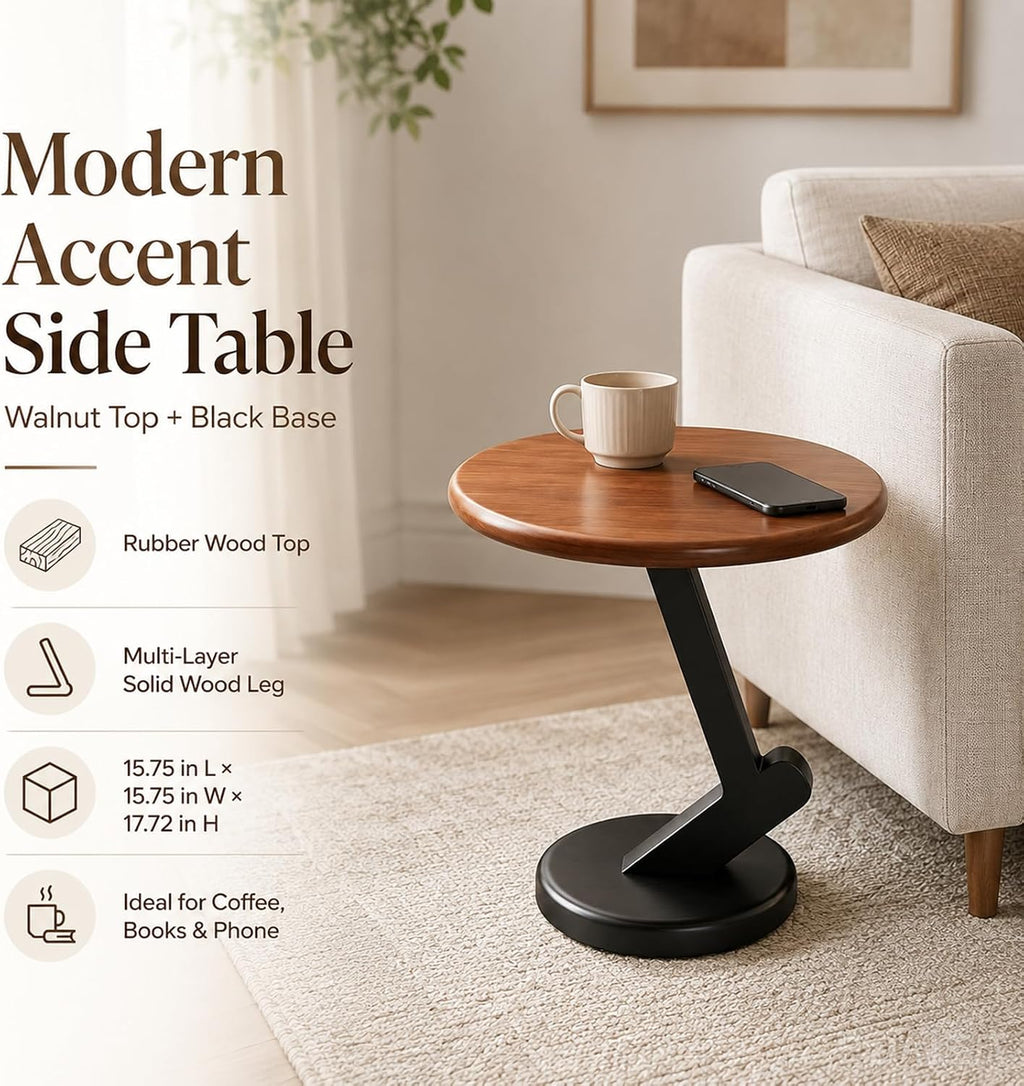 15.75 inch Solid Wood End Table, Round Size Table for Living Room | Sofa Side Table, Bedside Nightstand