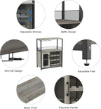 GarveeHome 3-Tier Wine Bar Cabinet with LED Lights & Wine Rack, Liquor Cabinet with Storage, Coffee Bar Cabinet with Glass Holder & Mesh Door, Sideboard Buffet Bar for Living Room, Dining Room, Grey