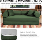 79" Corduroy Sofa Bed, Boneless Couch in a Box with 2 Pillows, High-Density Foam 4-in-1 Foldable Sleeper Futon Loveseat for Small Spaces, No Assembly, Side Pockets, Hex Arm Hunter Green