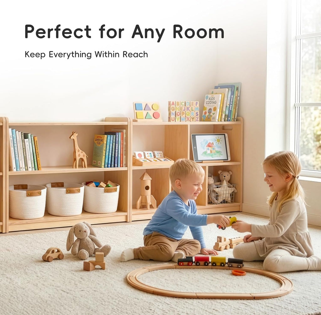 OOOK Montessori Shelf 5-Section, 2-Shelf Toy Organizers and Storage, Double-Sided Montessori Toy Storage, Ideal for Kids Room, Daycare Center, Nursery, Classroom, Kindergarten